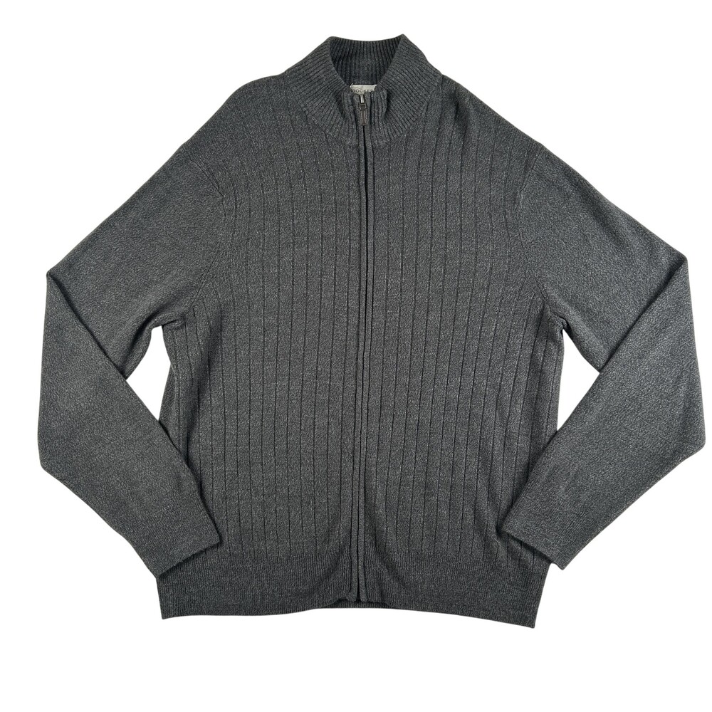 Dockers Sweater Mens XL Gray Full Zip Mock Neck Ribbed Knit Cardigan Jacket